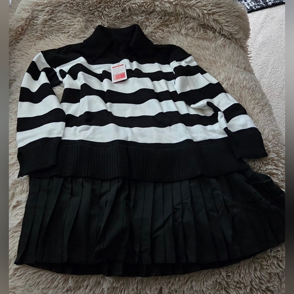 Casual Striped Long Sleeve Polo V Neck Pleated Mini Dress #1120 - Picture 2 of 13